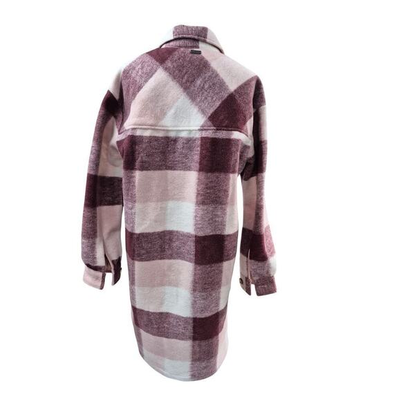 Mexx Women’s Soft-Brushed Plaid Long Shacket Pink Burgundy  Sz XS NWOT - Picture 5 of 11